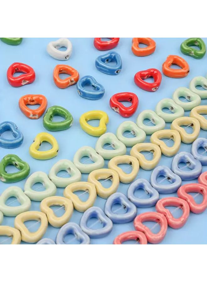 Colorful Ceramic Heart Beads For DIY Jewelry Making Random Color Mixing 10 Pack - Image 2