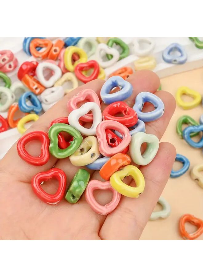 Colorful Ceramic Heart Beads For DIY Jewelry Making Random Color Mixing 10 Pack - Image 3