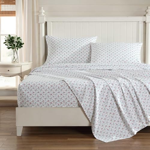 Laura Ashley Full Size Sheet Set Crisp Lightweight Cotton Percale Bedding with Fitted Sheet and Pillowcases Floral Room Decor Deep Pocket College Dorm Room Essentials Aylesmore Ditsy Red - Image 3