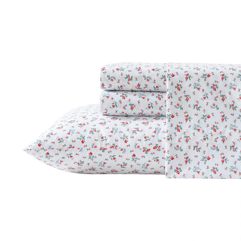 Laura Ashley Full Size Sheet Set Crisp Lightweight Cotton Percale Bedding with Fitted Sheet and Pillowcases Floral Room Decor Deep Pocket College Dorm Room Essentials Aylesmore Ditsy Red - Image 2