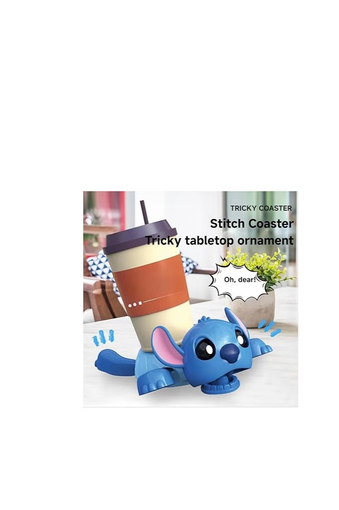 Tricky Tracks Stitch Cup Holder, Funny Cartoon Character Desk Coaster, Blue - Image 1