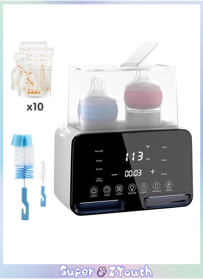Super ZYouth - Baby Double Bottle Warmer, 10-in-1 Multifunction Breast Milk Warmer with Night Light, Fast Baby Food Heater and Defrost Warmer with Timer, LCD Display Accurate Temperature Adjustment, 48H Keep Warm - Image 1