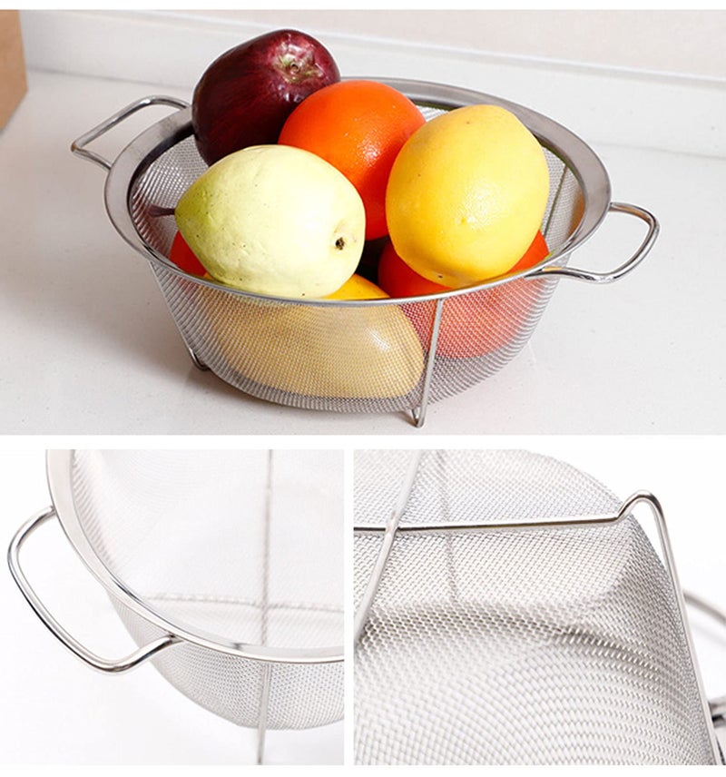 AJIODA Stainless Steel Mesh Colander Strainer Basket, 2.5 Quart Fine Mesh Net Colander with Heavy Duty Handles & Wide Rim & Resting Feet for Strain, Drain, Rinse, Fry, Steam or Cook Vegetables & Pasta - Image 3