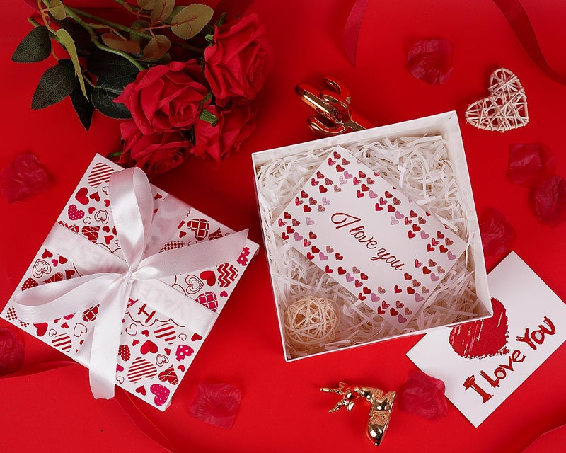 Jaywayang 5 Pack White Valentine Gift Boxes with Lids, Ribbons and Tissue Papers Square Gift Boxes - 7.1 Inch - Presents Wrapping Valentine's Day Decoration Party Favor Boxes. - Image 4