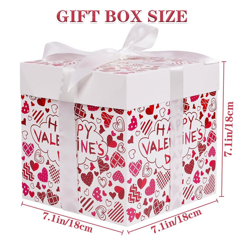 Jaywayang 5 Pack White Valentine Gift Boxes with Lids, Ribbons and Tissue Papers Square Gift Boxes - 7.1 Inch - Presents Wrapping Valentine's Day Decoration Party Favor Boxes. - Image 2