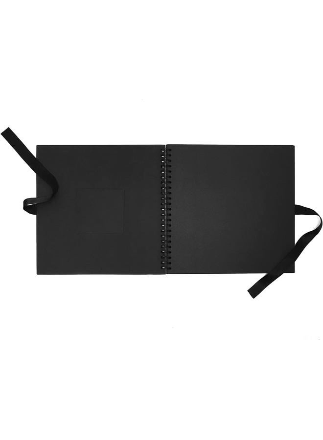Juvale Black 12x12 Scrapbook Album with Silk Ribbon, Cover Window, Spiral Bound Photo Book for Wedding, Anniversary (80 Pages) - Image 4