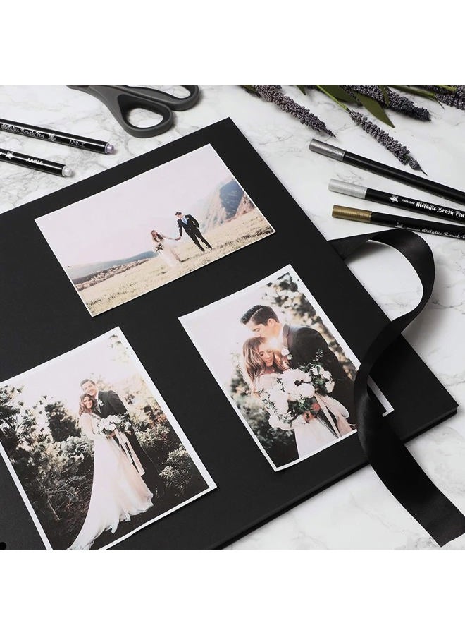 Juvale Black 12x12 Scrapbook Album with Silk Ribbon, Cover Window, Spiral Bound Photo Book for Wedding, Anniversary (80 Pages) - Image 2