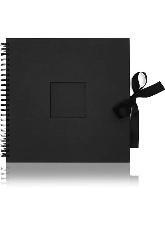 Juvale Black 12x12 Scrapbook Album with Silk Ribbon, Cover Window, Spiral Bound Photo Book for Wedding, Anniversary (80 Pages) - Image 3