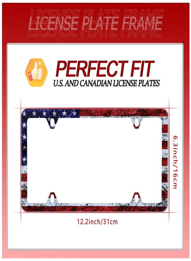 UNINDREM Vintage American Flag License Plate Frame Patriotic USA Flag License Plate Holder Stainless Steel Rust-Proof Auto Parts Decoration with Screws for Men Women License Plate Cover 4 Holes 1pcs - Image 3
