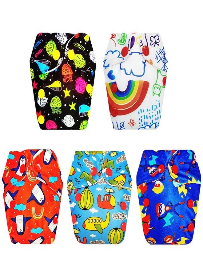 حفاضات قماشية فاخرة من دمبلدو للأطفال حديثي الولادة مع حشوة داخلية مدمجة (عبوة من 5 قطع) | ملائمة محكمة | وسادة ماصة من 6 طبقات | سهلة التنظيف | تغيير حفاضات بدون قلق | من 0 إلى 4 أشهر | للجنسين - Image 1