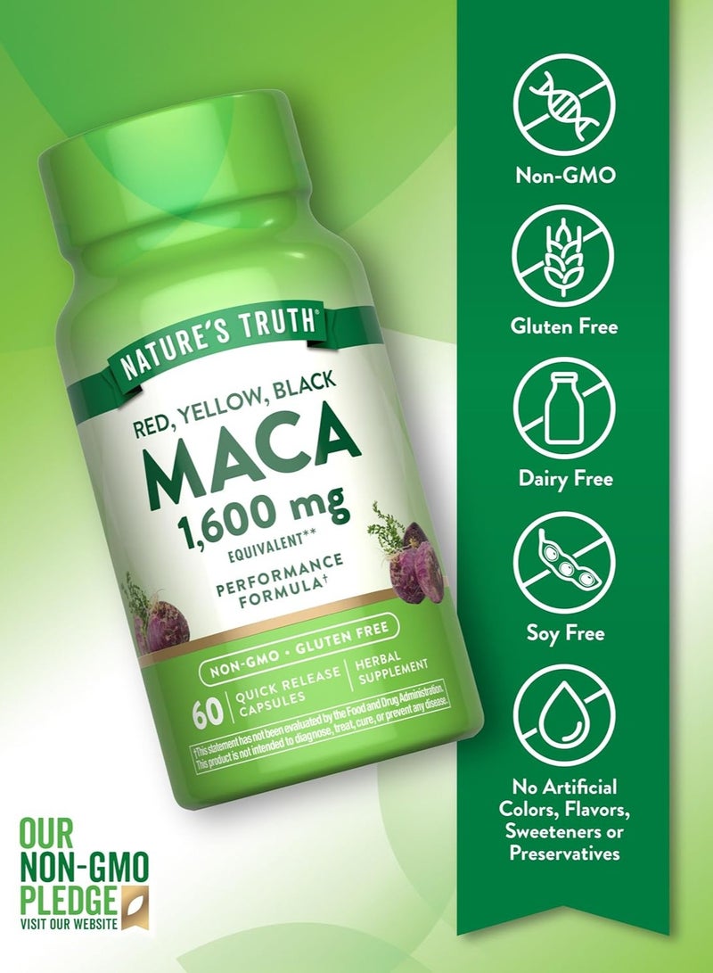 Nature's Truth Red, Yellow, and Black Maca 1600mg Performance Formula - 60 Quick Release Capsules - Image 3