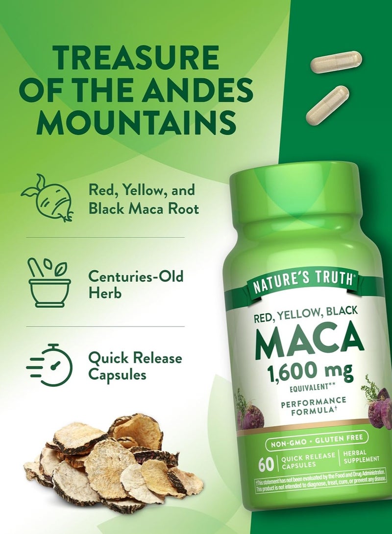 Nature's Truth Red, Yellow, and Black Maca 1600mg Performance Formula - 60 Quick Release Capsules - Image 5