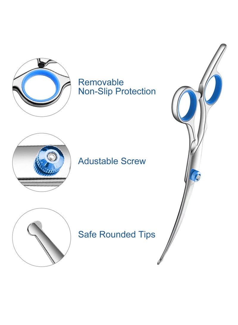 Excefore طقم مقصات لتجميل الكلاب مع أطراف دائرية آمنة، مقاوم للصدأ من المطاط الثقيل، مجموعة مقصات احترافية للكلاب والقطط والحيوانات الأليفة، مقصات للتخفيف، مقصات منحنية، مشط - Image 4