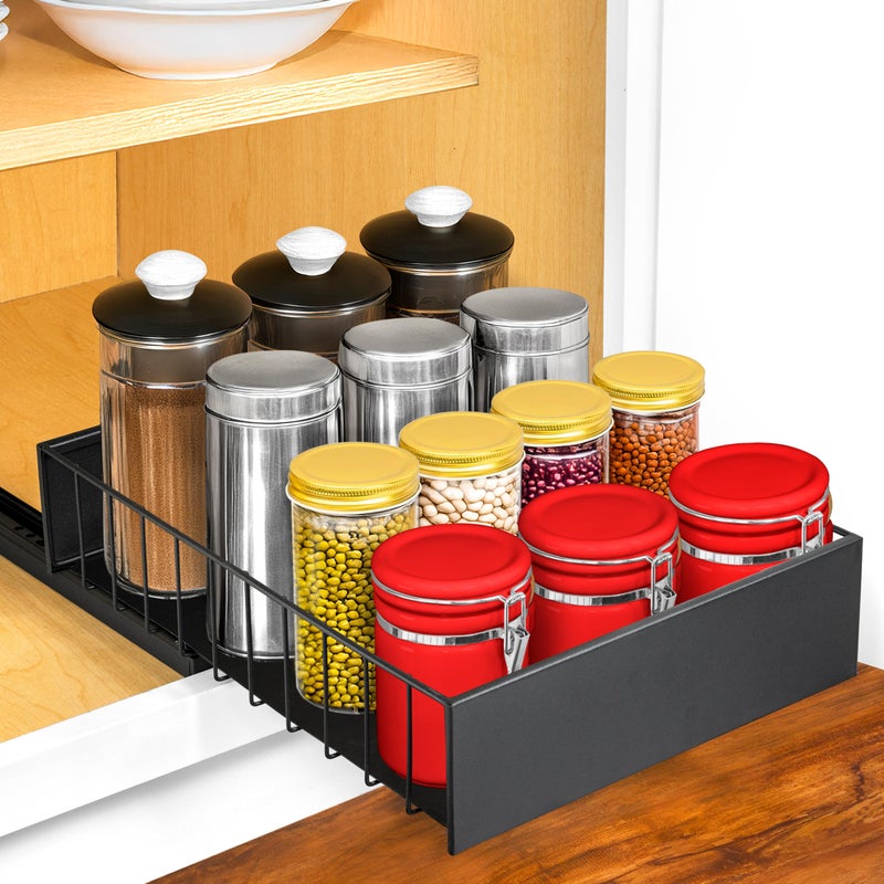 LYNK PROFESSIONAL LYNK PROFESSIONAL? Pull Out Cabinet Organizer  10"" x 14"" Single Tier Slide Out Drawers for Kitchen Cabinets - Sliding Pull-Out Pantry Shelves - Home Shelf Organizers - Lifetime Ltd. Warranty  Black  - Image 1