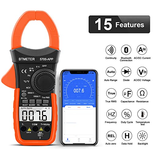 BTMETER Digital Clamp Multimeter BT-570S-APP, 6000 Counts TRMS Clamp-on Ammeter Auto Ranging Voltage Tester Measure AC DC Volt Amp Ohm NCV Temperature Capacitance - Image 3