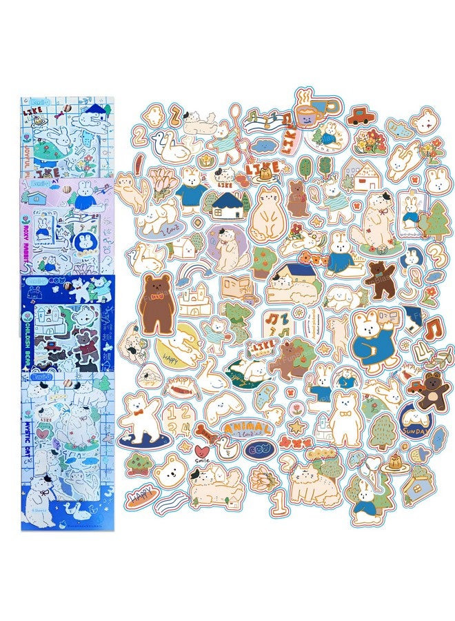 FunBlast Kawaii Stickers Set - 16 Sheet (100+ Pcs) DIY 3D Stickers for Girls, Aesthetic Sticker, Stickers for Journaling, Scrapbooking, Cute Stickers Set (Rabbit & Bear 4x4=16 Sheets) - Image 1