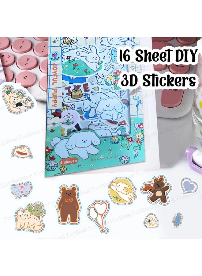 FunBlast Kawaii Stickers Set - 16 Sheet (100+ Pcs) DIY 3D Stickers for Girls, Aesthetic Sticker, Stickers for Journaling, Scrapbooking, Cute Stickers Set (Rabbit & Bear 4x4=16 Sheets) - Image 3