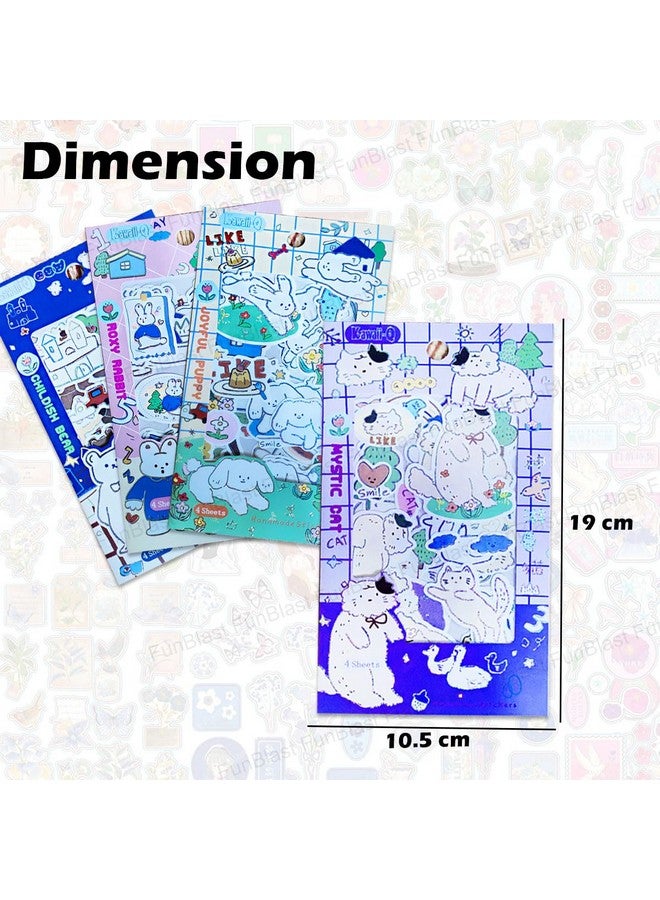 FunBlast Kawaii Stickers Set - 16 Sheet (100+ Pcs) DIY 3D Stickers for Girls, Aesthetic Sticker, Stickers for Journaling, Scrapbooking, Cute Stickers Set (Rabbit & Bear 4x4=16 Sheets) - Image 2