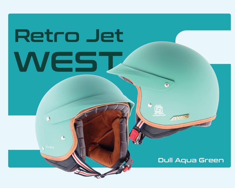 Axor Retro Jet West with Peak ISI and DOT Certified Matte Finish Open Face Helmet for Men and Women with Stylish Peak- Dull Aqua Green-L - Image 3