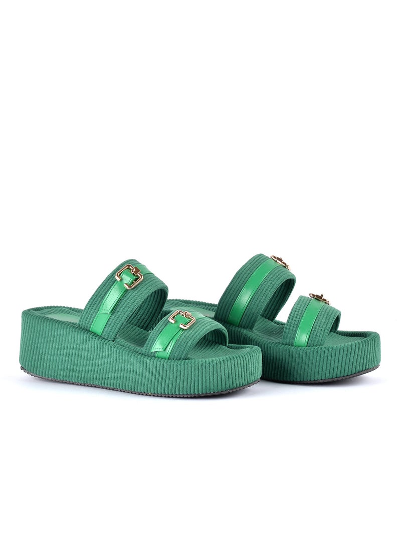 LIFESTYLISH - Slipper Heel Cloth Plush S-15 - Green - Image 1