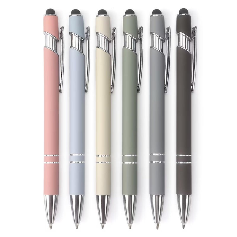 Bribobo Ballpoint Pen 2-in-1 Stylus Retractable Ballpoint Pen with Stylus tip, Metal Stylus Pen for Touch Screens, 1.0 mm Black Ink (Pastel Color) 6 Pack - Image 1