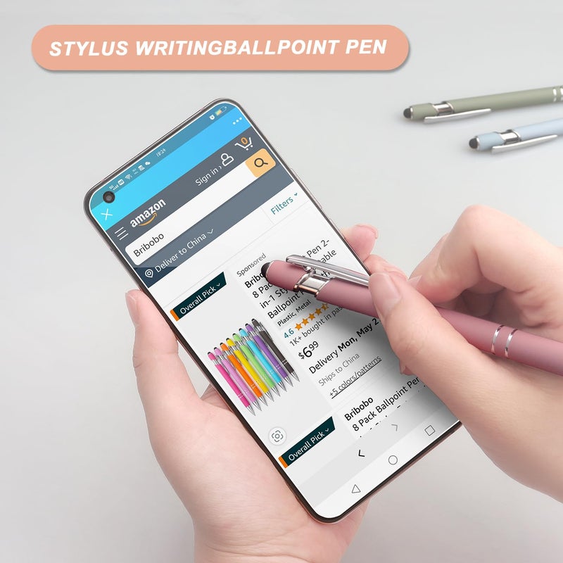 Bribobo Ballpoint Pen 2-in-1 Stylus Retractable Ballpoint Pen with Stylus tip, Metal Stylus Pen for Touch Screens, 1.0 mm Black Ink (Pastel Color) 6 Pack - Image 5