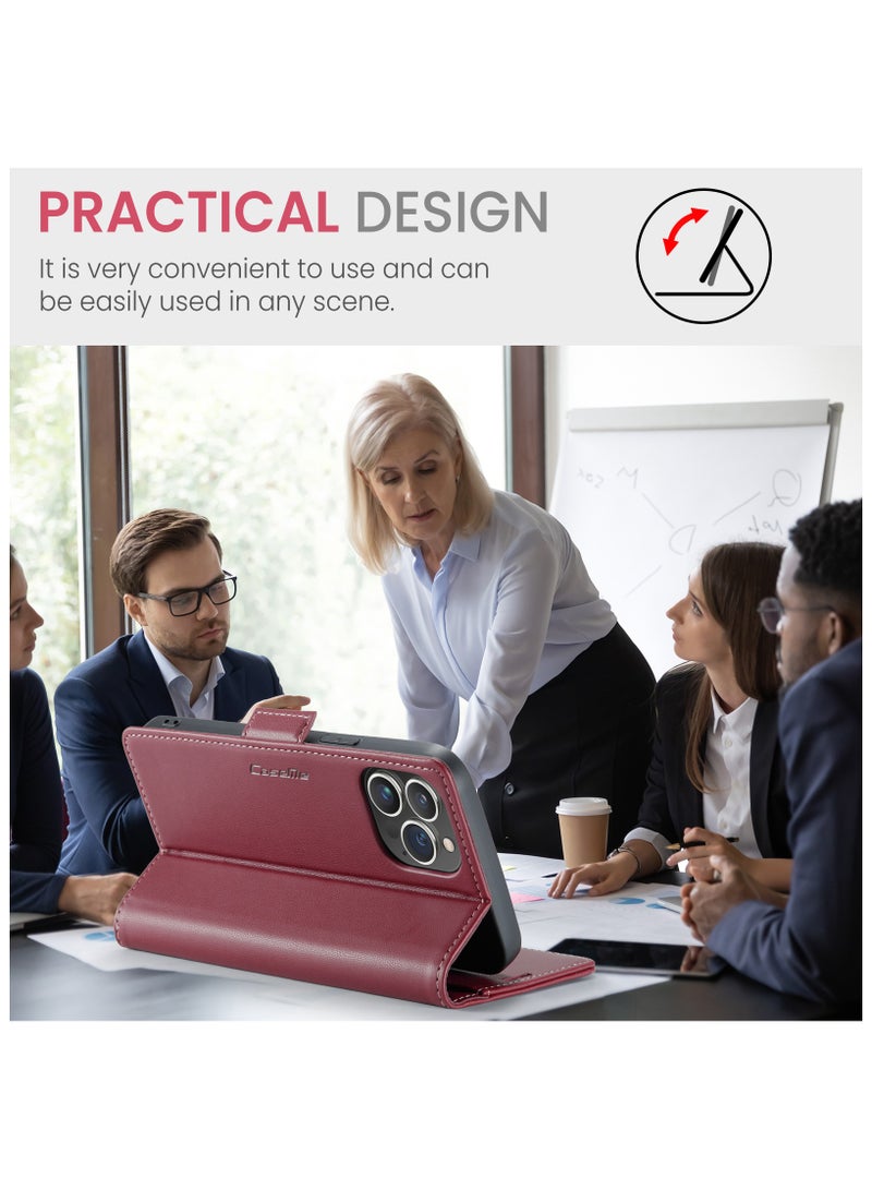 CaseMe iPhone 13 Pro Max RFID Blocking Leather Wallet Case - Red - Image 5