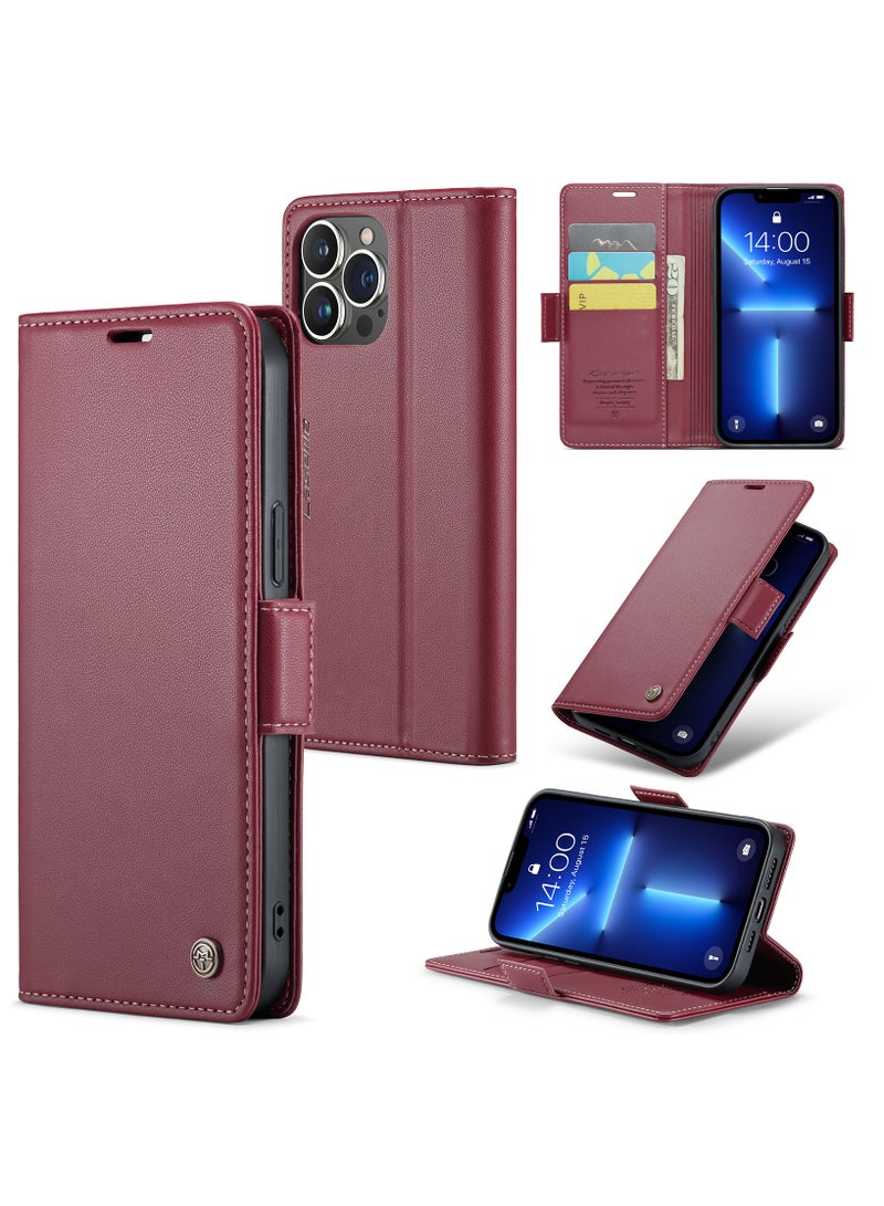 CaseMe iPhone 13 Pro Max RFID Blocking Leather Wallet Case - Red - Image 1