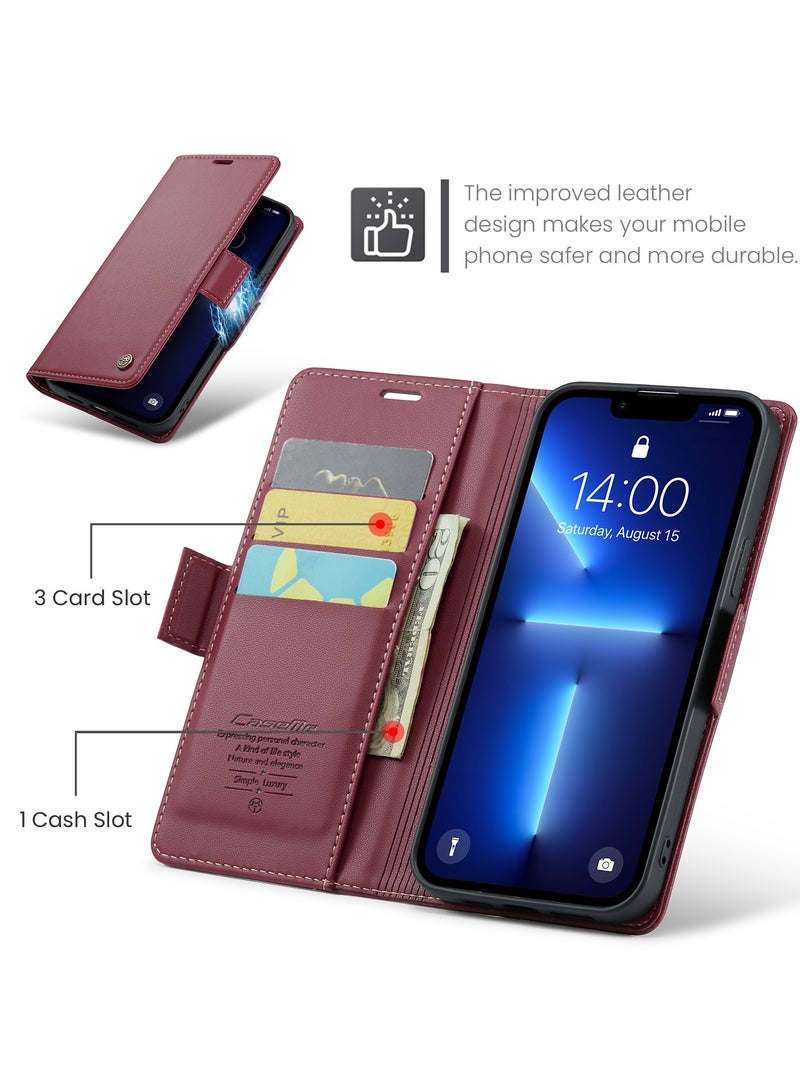 CaseMe iPhone 13 Pro Max RFID Blocking Leather Wallet Case - Red - Image 2