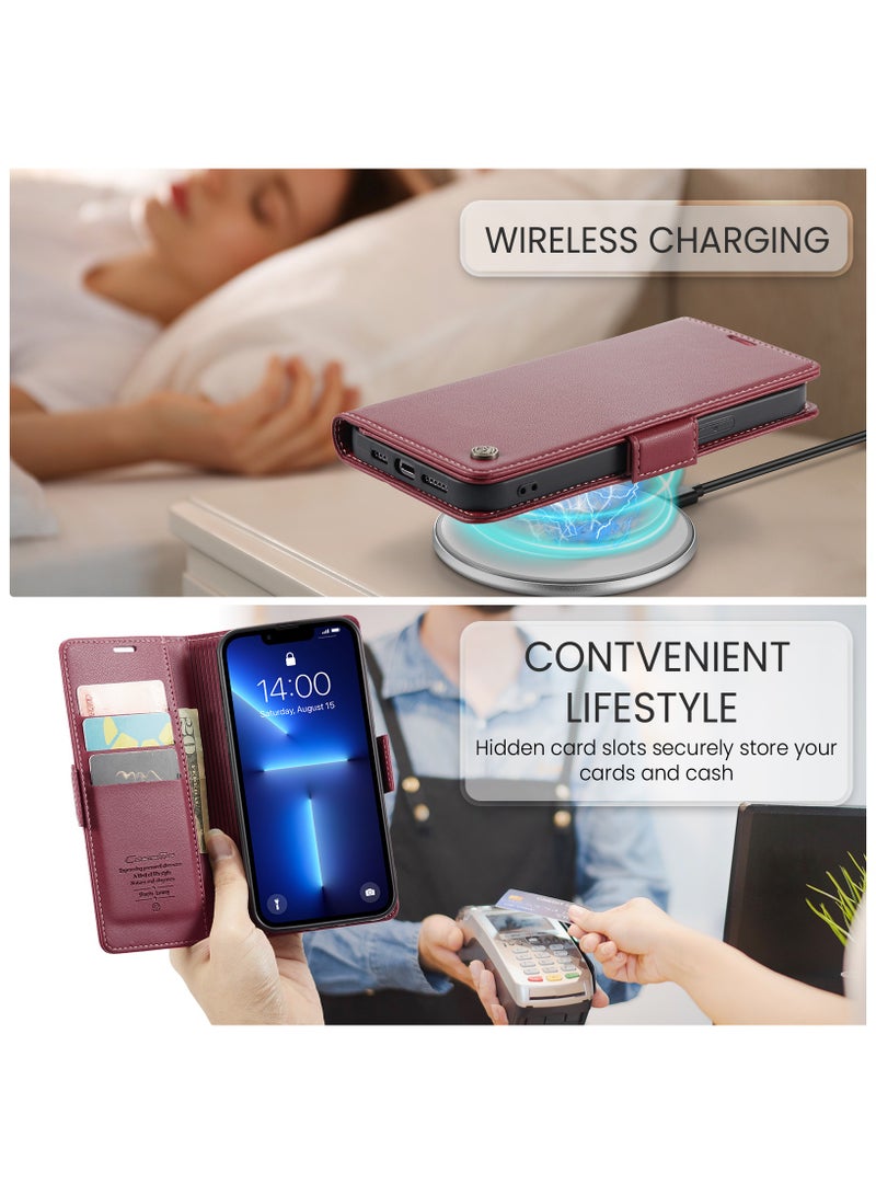 CaseMe iPhone 13 Pro Max RFID Blocking Leather Wallet Case - Red - Image 4