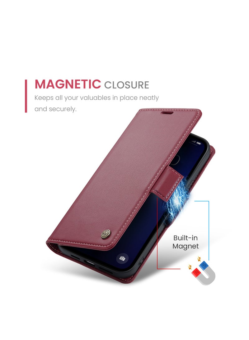 CaseMe iPhone 13 Pro Max RFID Blocking Leather Wallet Case - Red - Image 3