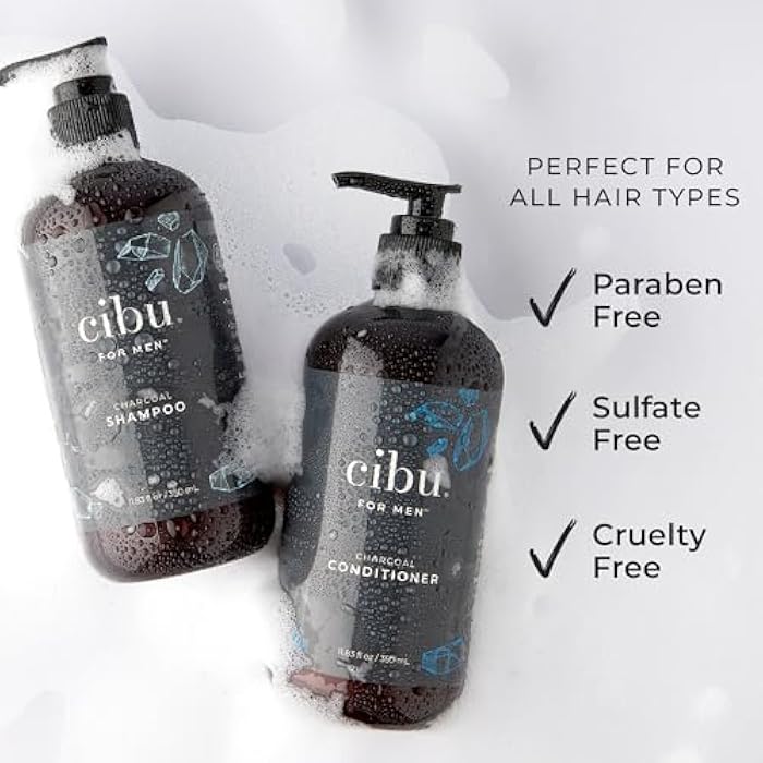 CIBU for Men Charcoal Shampoo and Conditioner Bundle - 12oz Deep Clean Men’s Volumizing Shampoo - 12oz Hydrating and Volumizing Charcoal Cleansing Conditioner - Promotes Healthy Hair and Scalp - Image 3
