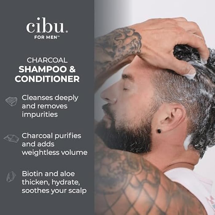 CIBU for Men Charcoal Shampoo and Conditioner Bundle - 12oz Deep Clean Men’s Volumizing Shampoo - 12oz Hydrating and Volumizing Charcoal Cleansing Conditioner - Promotes Healthy Hair and Scalp - Image 4