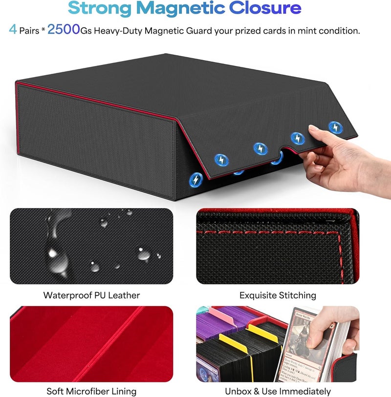 UAONO Card Storage Box for Trading Cards, 2400+ MTG Commander Deck Box With 24pcs Colorful Divider, Card Case Fits for Magic TCG PTCG Game Cards (Black&Red) - Image 5