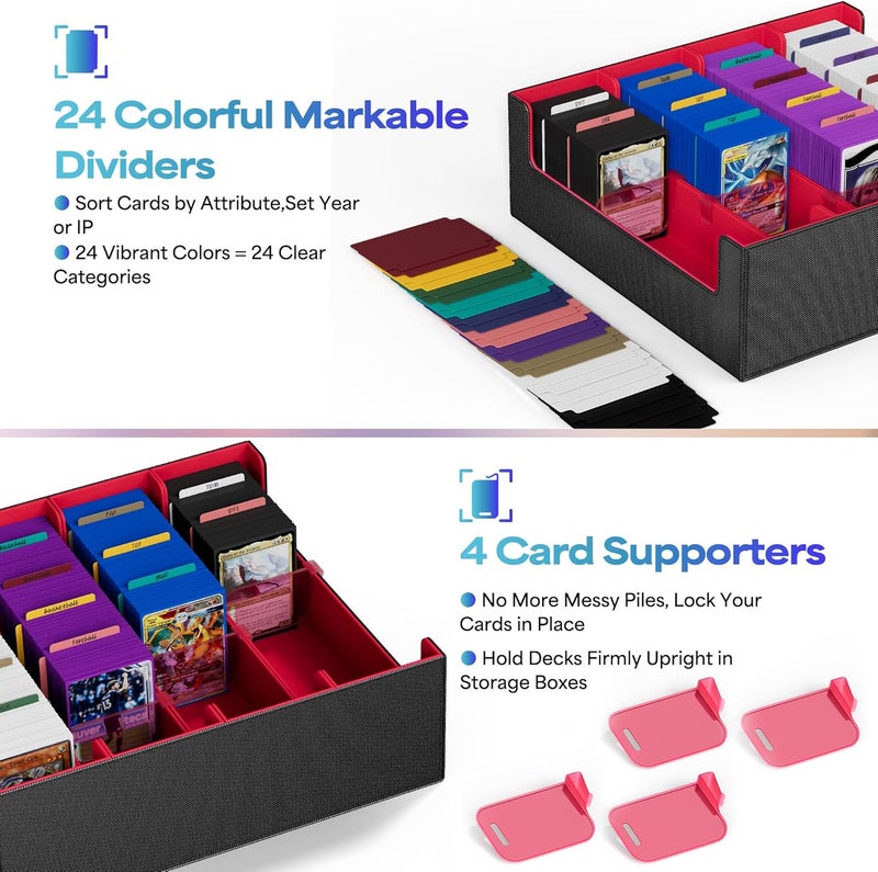 UAONO Card Storage Box for Trading Cards, 2400+ MTG Commander Deck Box With 24pcs Colorful Divider, Card Case Fits for Magic TCG PTCG Game Cards (Black&Red) - Image 4