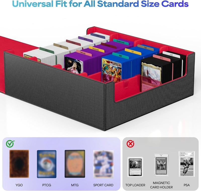 UAONO Card Storage Box for Trading Cards, 2400+ MTG Commander Deck Box With 24pcs Colorful Divider, Card Case Fits for Magic TCG PTCG Game Cards (Black&Red) - Image 2