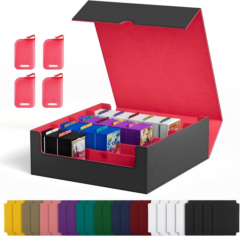UAONO Card Storage Box for Trading Cards, 2400+ MTG Commander Deck Box With 24pcs Colorful Divider, Card Case Fits for Magic TCG PTCG Game Cards (Black&Red) - Image 1