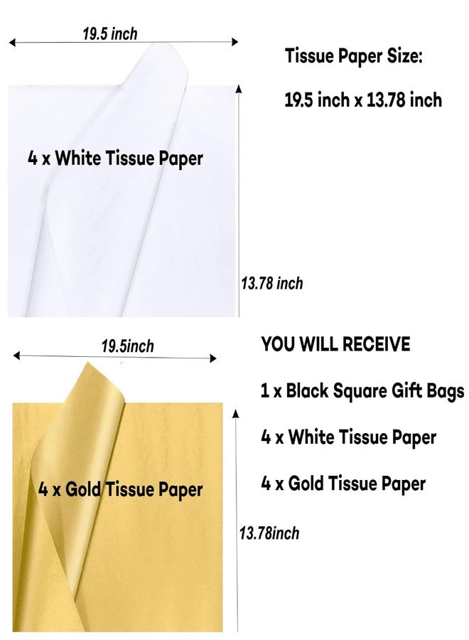 JUNESHE Large Black Square Gift Bag with Handles &Tissue Paper, 9.84 inch Giant Big Gift Wrap for Birthday, Wedding,Party Favors - Image 3