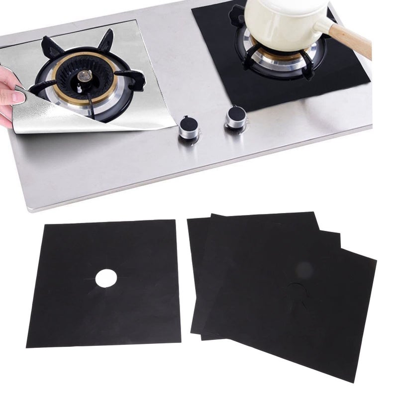 غطاية موقد غير لاصقة مغطاة بمادة PTFE من ألياف الزجاج 4 قطع 27x27 سم أسود - Image 3