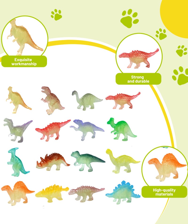 XFSAFDM 16 Pcs Dinosaur Toys for Kids 3-5, DIY Glow in The Dark PVC Dinosaur Set, Classroom Prizes, Educational Play and Night Light Decor - Image 3