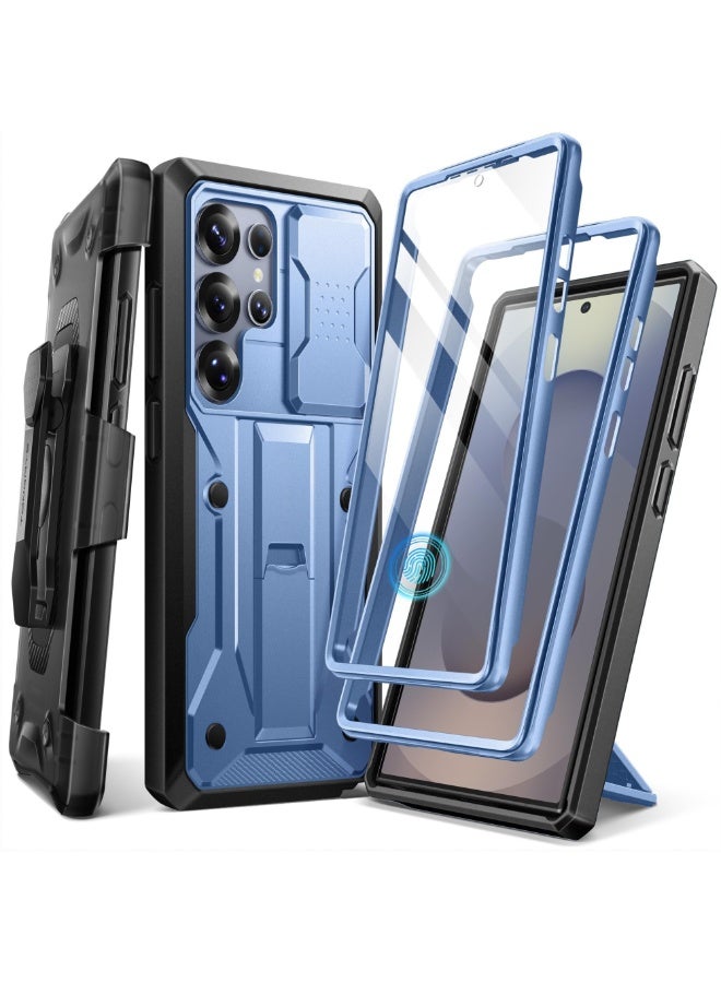 TONGATE for Samsung Galaxy S25 Ultra Case, [Built-in Slide Camera Cover & Screen Protector] [2 Front Frames] Full-Body Heavy Duty Shockproof S25 Ultra Phone Case with Stand & Belt Clip Holster, Blue