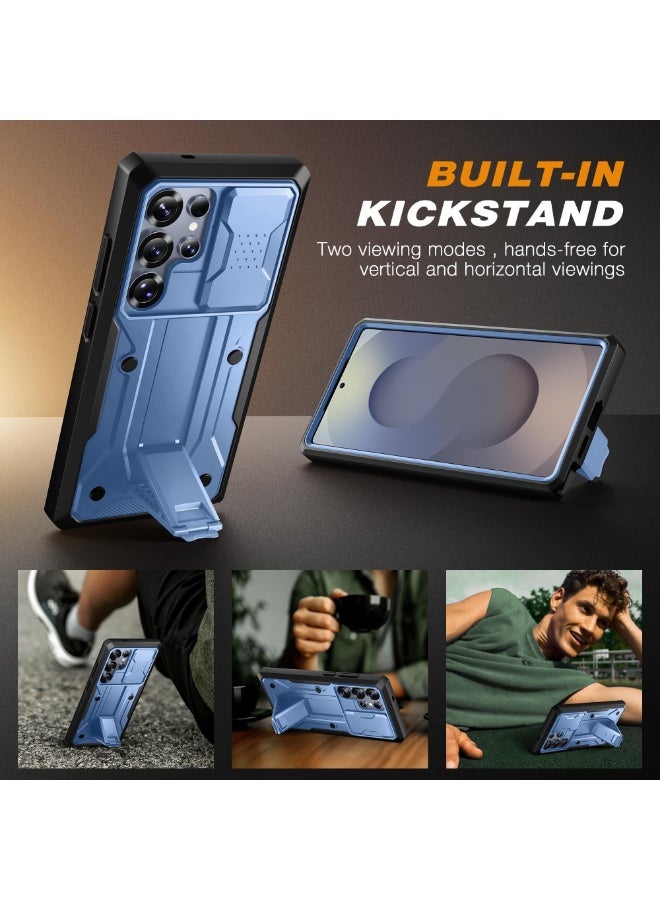 TONGATE for Samsung Galaxy S25 Ultra Case, [Built-in Slide Camera Cover & Screen Protector] [2 Front Frames] Full-Body Heavy Duty Shockproof S25 Ultra Phone Case with Stand & Belt Clip Holster, Blue - Image 4