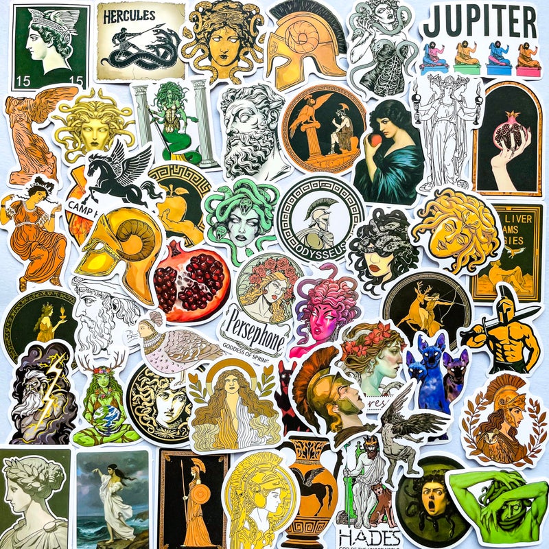 YOKSAS Vintage Greek Mythology History Stickers - 50Pcs Vinyl Waterproof Greece Stickers for Laptops,Water Bottles,Scrapbook,Journals - Image 1