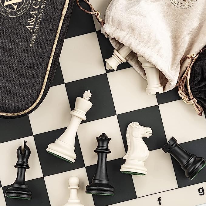 A&A Tournament Chess Set with 20''x20'' Foldable Silicone Board and Quadruple Weighted Staunton Pieces - Image 5