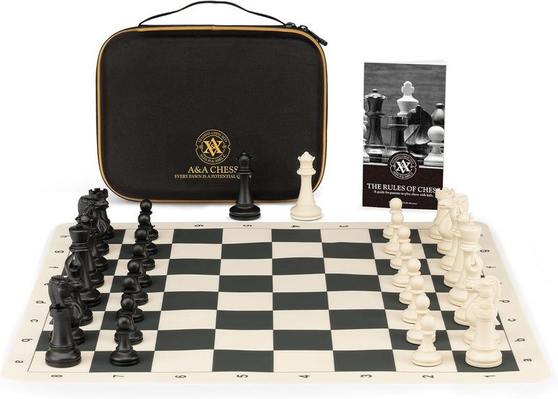 A&A Tournament Chess Set with 20''x20'' Foldable Silicone Board and Quadruple Weighted Staunton Pieces - Image 2