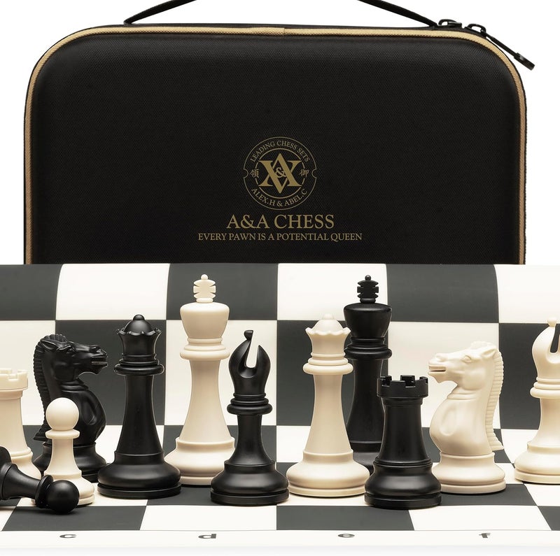 A&A Tournament Chess Set with 20''x20'' Foldable Silicone Board and Quadruple Weighted Staunton Pieces - Image 1