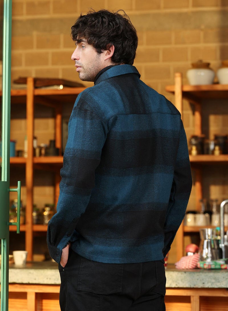 Campus Sutra Men's Navy Blue:Midnight Black Vignette-Checkered Oversized Shirt - Image 5