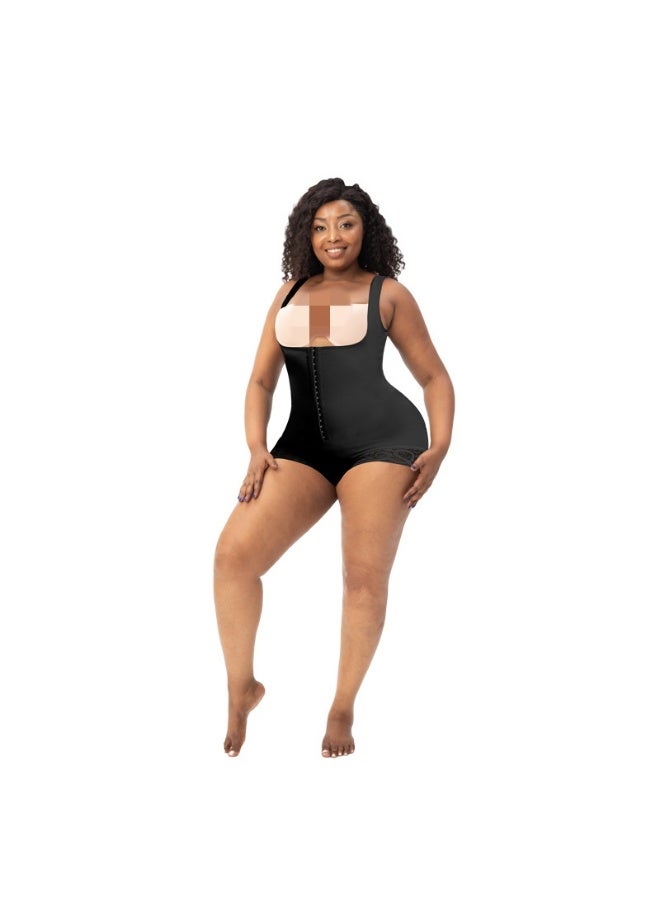 Stretch Mesh and Lace Body-Slimming Bodysuit with Buttoned Straps and Tightening Straps - Image 1