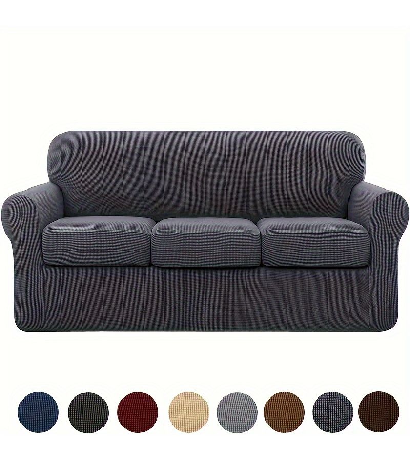 Elastic Sofa Cover Dark Coffee For 3 Cushion Couch Thickened Non-Slip Detachable Furniture Protector - Image 1
