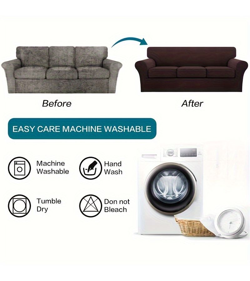 Elastic Sofa Cover Dark Coffee For 3 Cushion Couch Thickened Non-Slip Detachable Furniture Protector - Image 5